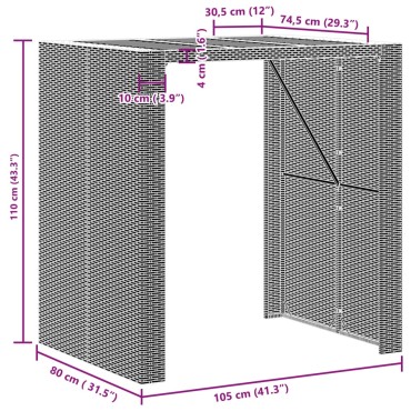 vidaXL Τραπέζι Μπαρ Κήπου Επιφ. Ακακίας Γκρι 105x80x110cm Συνθ. Ρατάν 1 τεμ.