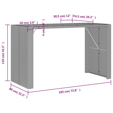 vidaXL Τραπέζι Μπαρ Κήπου Επιφ. Ακακίας Μαύρο 185x80x110cm Συνθ. Ρατάν 1 τεμ.