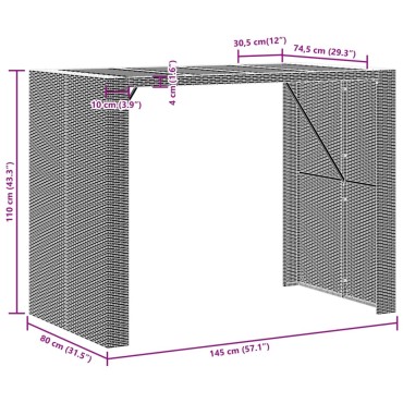 vidaXL Τραπέζι Μπαρ Κήπου Επιφ. Ακακίας Μαύρο 105x80x110cm Συνθ. Ρατάν 1 τεμ.