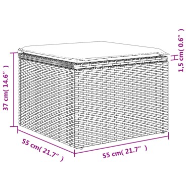 vidaXL Υποπόδιο Κήπου Καφέ 55x55x37cm Συνθετικό Ρατάν με Μαξιλάρι 1 τεμ.