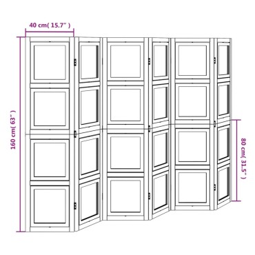 vidaXL Διαχωριστικό Χώρου με 6 Πάνελ Λευκό από Μασίφ Ξύλο Παυλώνιας 1 τεμ.