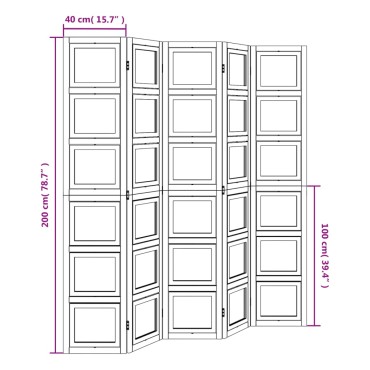 vidaXL Διαχωριστικό Χώρου με 5 Πάνελ Λευκό από Μασίφ Ξύλο Παυλώνιας 1 τεμ.