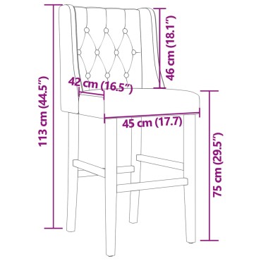 vidaXL Καρέκλες Μπαρ 2 τεμ. Μασίφ Ξύλο Καουτσουκόδεντρου / Ύφασμα 44x42cm