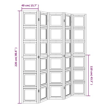 vidaXL Διαχωριστικό Χώρου με 5 Πάνελ Λευκό από Μασίφ Ξύλο Παυλώνιας 1 τεμ.