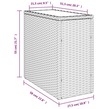 vidaXL Τραπέζι Κήπου με Γυάλινη Επιφ. Μαύρο 58x27,5x55cm Συνθ. Ρατάν 1 τεμ.