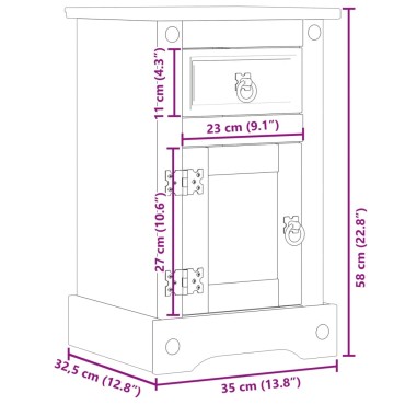 vidaXL Κομοδίνο Corona 35x32,5x58cm από Μασίφ Ξύλο Πεύκου 1 τεμ.