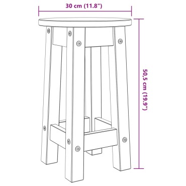 vidaXL Σκαμπό Μπαρ 2 τεμ. από Μασίφ Ξύλο Πεύκου 30x50,5cm