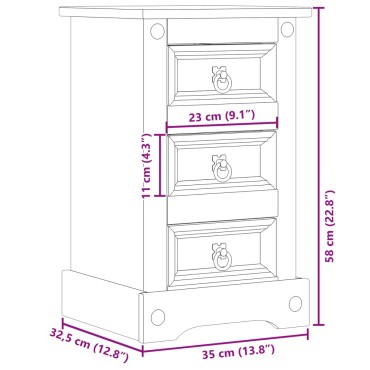 vidaXL Κομοδίνο Corona 35x32,5x58cm από Μασίφ Ξύλο Πεύκου 1 τεμ.