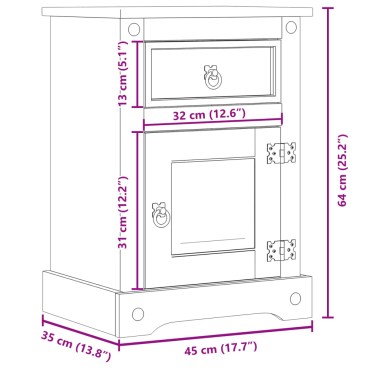 vidaXL Κομοδίνο Corona 45x35x64cm από Μασίφ Ξύλο Πεύκου 1 τεμ.