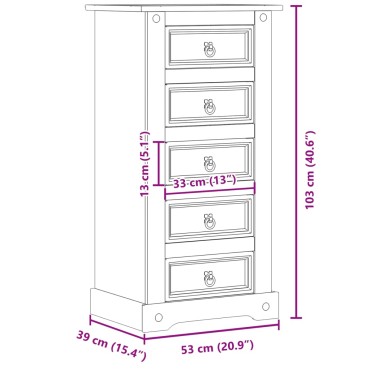 vidaXL Κομοδίνο Corona 53x39x103cm από Μασίφ Ξύλο Πεύκου 1 τεμ.