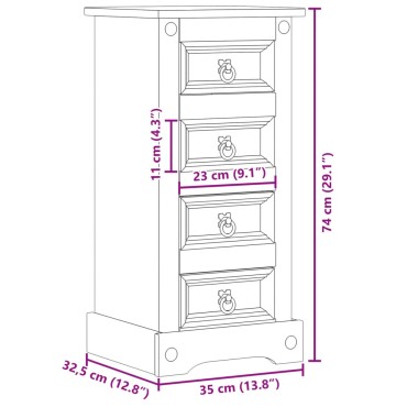 vidaXL Κομοδίνο Corona 35x32,5x74cm από Μασίφ Ξύλο Πεύκου 1 τεμ.