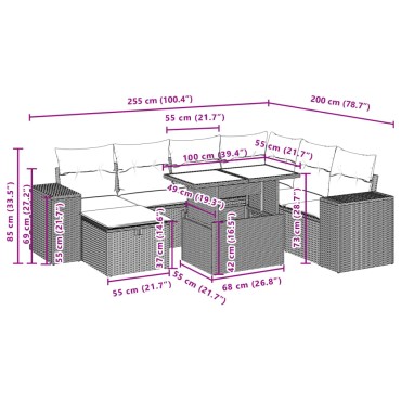 vidaXL Σαλόνι Κήπου 8 τεμ. Μαύρο από Συνθετικό Ρατάν με Μαξιλάρια 55x55cm