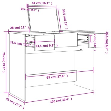 vidaXL Μπουντουάρ με Καθρέφτη Καπνιστή Δρυς 100x45x76cm 1 τεμ.