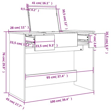 vidaXL Μπουντουάρ με Καθρέφτη Καφέ Δρυς 100x45x76cm 1 τεμ.