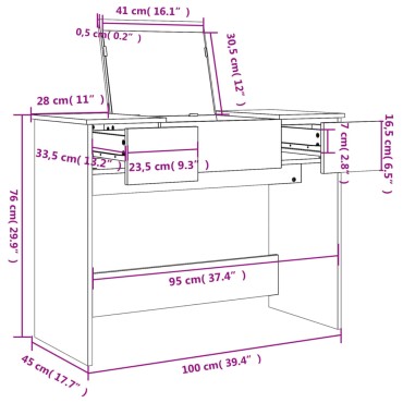 vidaXL Μπουντουάρ με Καθρέφτη Γκρι Sonoma 100x45x76cm 1 τεμ.