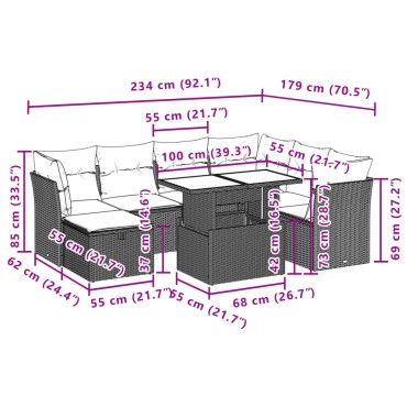 vidaXL Σαλόνι Κήπου 8 τεμ. Μαύρο από Συνθετικό Ρατάν με Μαξιλάρια 55x55cm