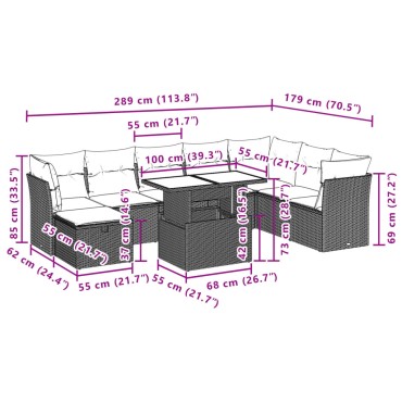 vidaXL Σαλόνι Κήπου Σετ 9 τεμ. Μαύρο από Συνθ. Ρατάν με Μαξιλάρια 55x55cm