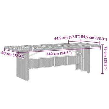 vidaXL Τραπέζι Κήπου Επιφάνεια Ακακίας Μαύρο 240x90x75cm Συνθ Ρατάν 1 τεμ.