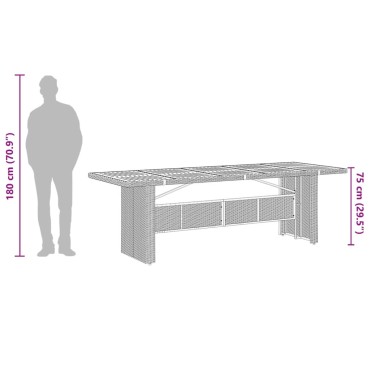 vidaXL Τραπέζι Κήπου Επιφάνεια Ακακίας Μαύρο 240x90x75cm Συνθ Ρατάν 1 τεμ.