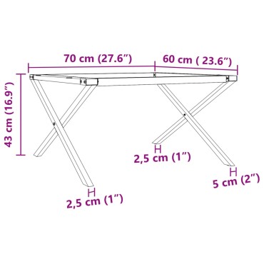 vidaXL Πόδια Τραπεζιού Σαλονιού σε Σχήμα «Χ» 70x60x43cm Χυτοσίδηρος 1 τεμ.