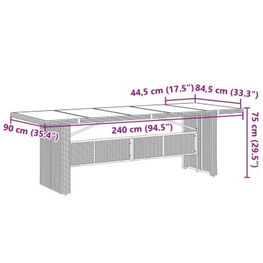 vidaXL Τραπέζι Κήπου με Γυάλινη Επιφάνεια Καφέ 240x90x75cm Ρατάν 1 τεμ.