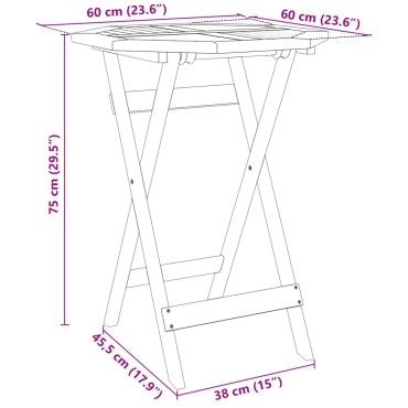 vidaXL Τραπέζι Κήπου Πτυσσόμενο 60x75cm Μασίφ Ξύλο Ακακίας 1 τεμ.