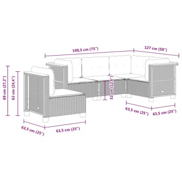 vidaXL Σαλόνι Κήπου 5 τεμ. Γκρι από Συνθετικό Ρατάν με Μαξιλάρια 56x56cm