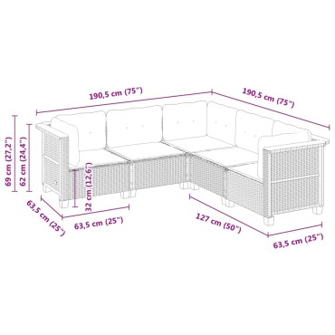 vidaXL Σαλόνι Κήπου 5 τεμ. Γκρι από Συνθετικό Ρατάν με Μαξιλάρια 56x56cm