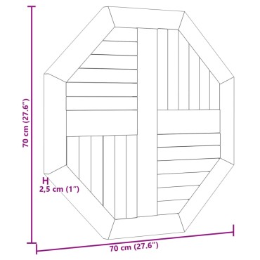 vidaXL Επιφάνεια Τραπεζιού Οκτάγωνη 70x70x2,5cm Μασίφ Ξύλο Teak 1 τεμ.