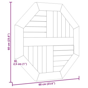 vidaXL Επιφάνεια Τραπεζιού Οκτάγωνη 60x60x2,5cm Μασίφ Ξύλο Teak 1 τεμ.