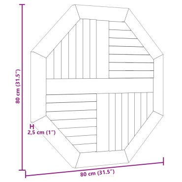 vidaXL Επιφάνεια Τραπεζιού Οκτάγωνη 80x80x2,5cm Μασίφ Ξύλο Teak 1 τεμ.