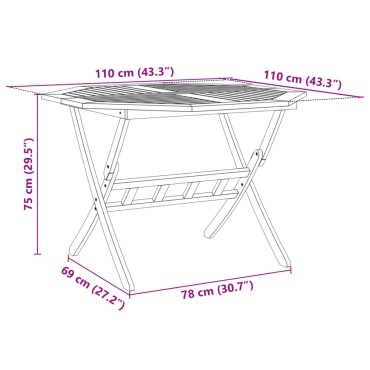 vidaXL Τραπέζι Κήπου Πτυσσόμενο 110x75cm Μασίφ Ξύλο Ακακίας 1 τεμ.