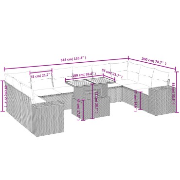 vidaXL Σαλόνι Κήπου 11 τεμ. Γκρι από Συνθετικό Ρατάν με Μαξιλάρια 55x55cm