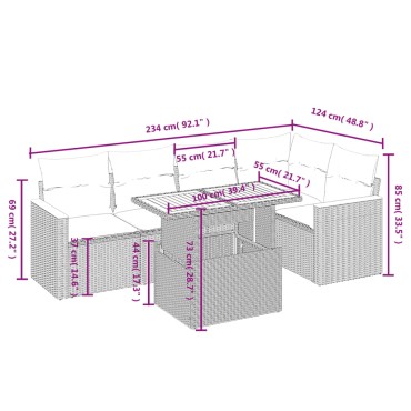 vidaXL Σαλόνι Κήπου 6 τεμ. από Γκρι Συνθετικό Ρατάν με Μαξιλάρια 55x55cm