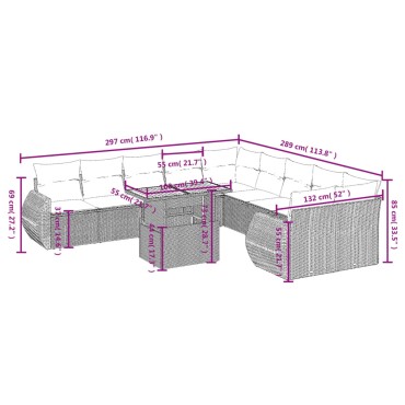 vidaXL Σαλόνι Κήπου 11 τεμ. Γκρι από Συνθετικό Ρατάν με Μαξιλάρια 55x55cm