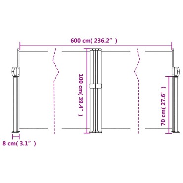 vidaXL Σκίαστρο Πλαϊνό Συρόμενο Τερακότα 100 x 600 εκ.