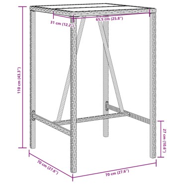 vidaXL Τραπέζι Μπαρ Κήπου Γκρι 70x70x110cm από Συνθετικό Ρατάν 1 τεμ.