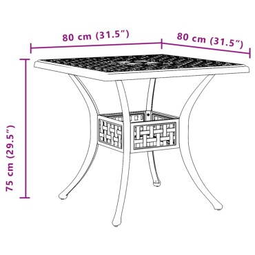 vidaXL Τραπέζι Κήπου Μαύρο 80x80x75cm από Χυτό Αλουμίνιο 1 τεμ.