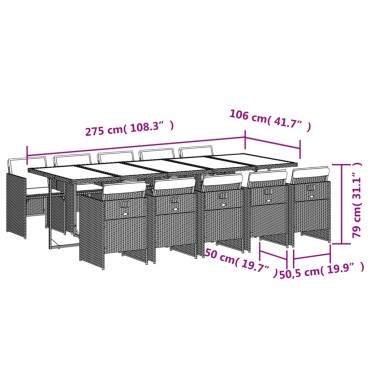 vidaXL Σετ Τραπεζαρίας Κήπου 11 τεμ. Γκρι Συνθ. Ρατάν με Μαξιλάρια 45,5x38cm