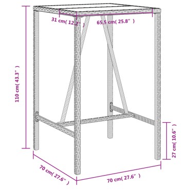 vidaXL Τραπέζι Μπαρ Εξ. Χώρου Καφέ 70x70x110cm Συνθετικό Ρατάν 1 τεμ.