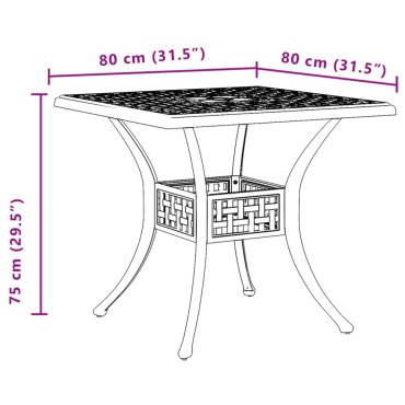 vidaXL Τραπέζι Κήπου Μπρονζέ 80x80x75cm από Χυτό Αλουμίνιο 1 τεμ.