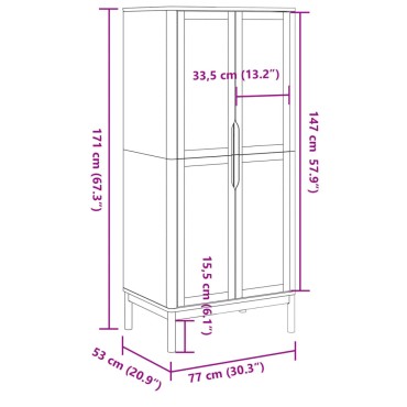 vidaXL Ντουλάπα FLORO Καφέ 77x53x171cm από Μασίφ Ξύλο Πεύκου 1 τεμ.