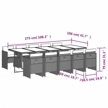 vidaXL Σετ Τραπεζαρίας Κήπου 11 τεμ. Καφέ Συνθετικό Ρατάν με Μαξιλάρια 45,5x38cm