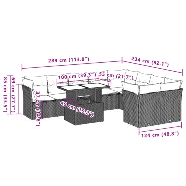 vidaXL Σαλόνι Κήπου 10 τεμ. Γκρι από Συνθετικό Ρατάν με Μαξιλάρια 55x55cm