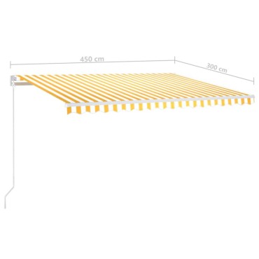 vidaXL Τέντα Συρόμενη Χειροκίνητη με LED Κίτρινο / Λευκό 450 x 300 εκ.