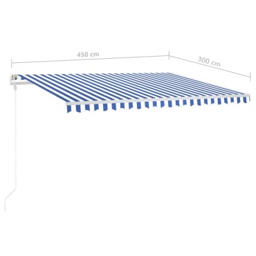 vidaXL Τέντα Συρόμενη Χειροκίνητη με LED Μπλε / Λευκό 4,5x3 μ.