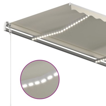 vidaXL Τέντα Συρόμενη Χειροκίνητη με LED Κρεμ 4,5x3 μ.