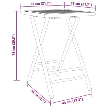 vidaXL Τραπέζι Κήπου Πτυσσόμενο 55x55x75cm από Μπαμπού 1 τεμ.