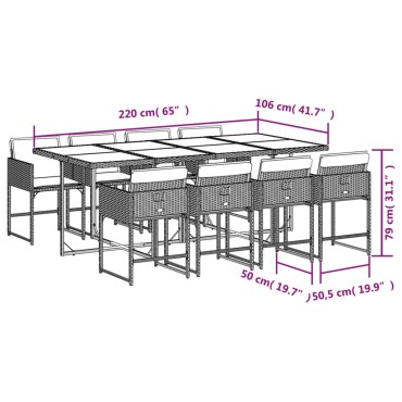 vidaXL Σετ Τραπεζαρίας Κήπου 9 τεμ. Μαύρο από Συνθ. Ρατάν με Μαξιλάρια 45,5x38cm