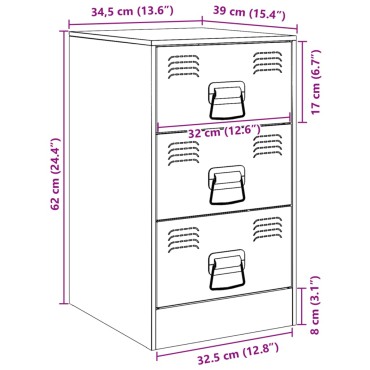 vidaXL Κομοδίνο Μουσταρδί 34,5x39x62cm από Χάλυβα 1 τεμ.